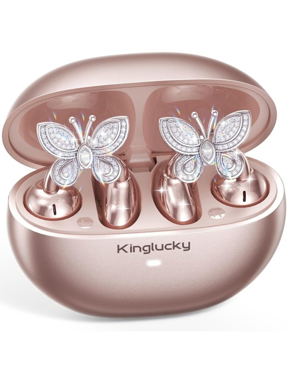 Wireless Rose Gold Clip-On Detachable Butterfly Earrings 40H Bluetooth Earbud
